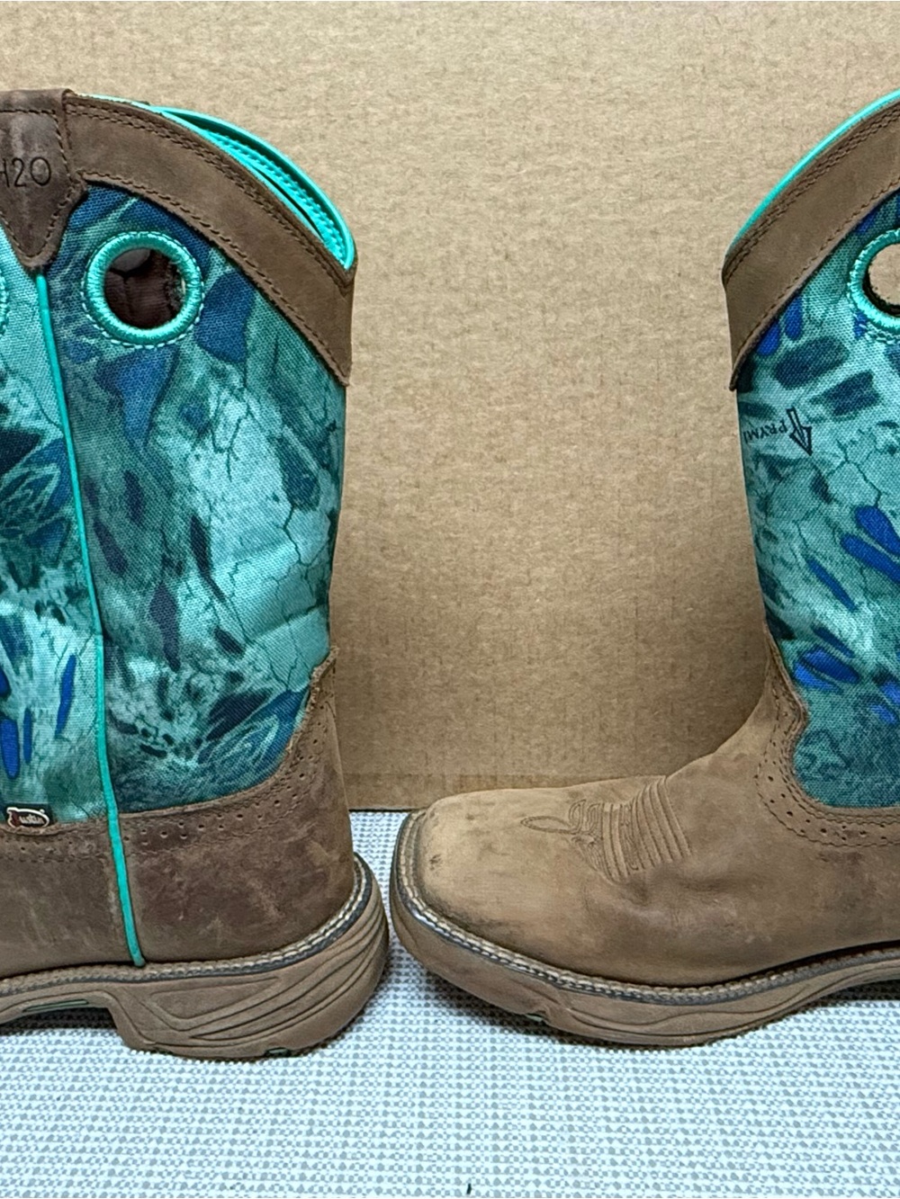 Justin Boots Brown and Teal Kids Western Pull-On Boots